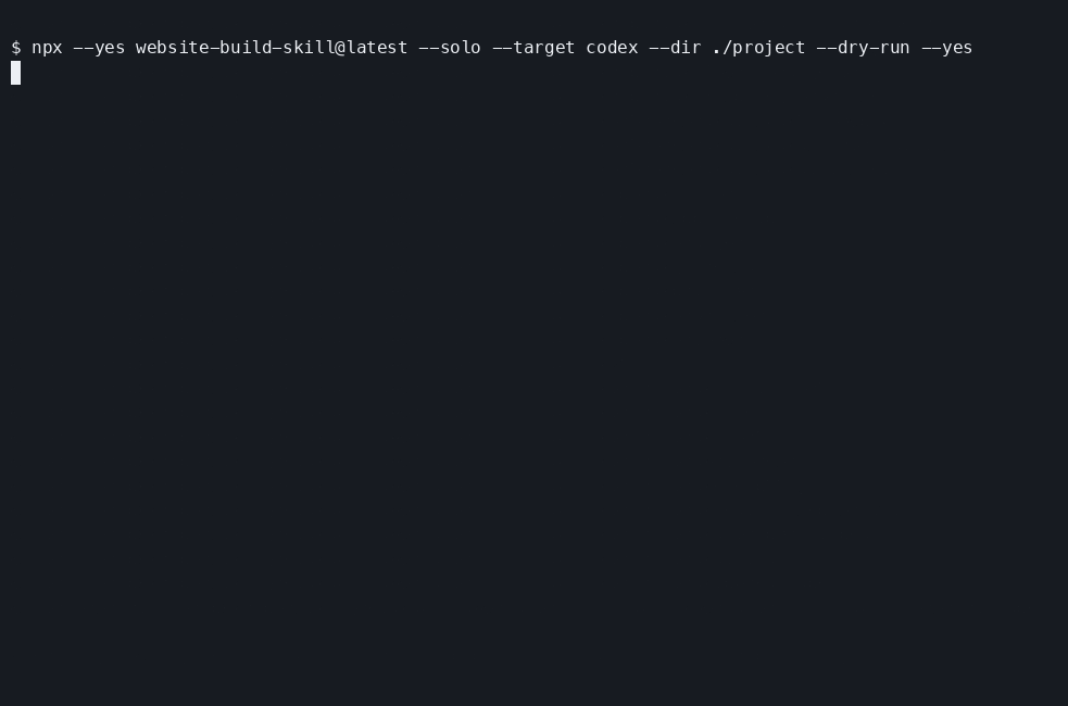 Recorded website-build-skill installer walkthrough